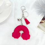 Velvet Rainbow Cloud Keychain Pendant Rhinestone Tassel Bag Car Accessory