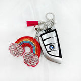 Velvet Rainbow Cloud Keychain Pendant Rhinestone Tassel Bag Car Accessory