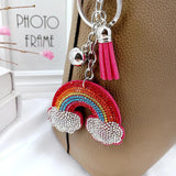 Velvet Rainbow Cloud Keychain Pendant Rhinestone Tassel Bag Car Accessory