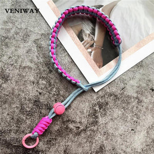 Wrist Strap Lanyard Weave Car Keys Keychain Metal Keyring Landyard Keychains