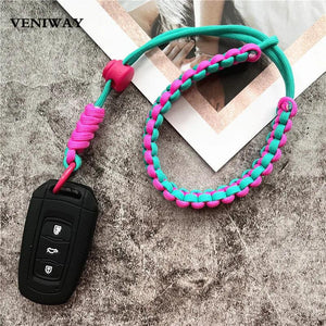Wrist Strap Lanyard Weave Car Keys Keychain Metal Keyring Landyard Keychains