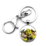 Shrek Donkey Keychain Charm Round Glass Pendant Key Ring Holder