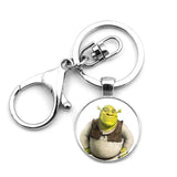 Shrek Donkey Keychain Charm Round Glass Pendant Key Ring Holder