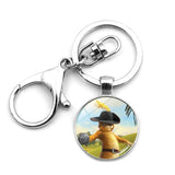 Shrek Donkey Keychain Charm Round Glass Pendant Key Ring Holder