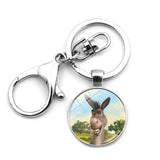 Shrek Donkey Keychain Charm Round Glass Pendant Key Ring Holder