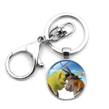 Shrek Donkey Keychain Charm Round Glass Pendant Key Ring Holder