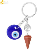 CSJA Evil Eye Natural Crystal Stone Keychain Amethysts Quartz G938