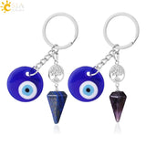 CSJA Evil Eye Natural Crystal Stone Keychain Amethysts Quartz G938