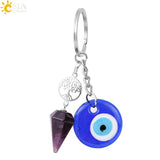 CSJA Evil Eye Natural Crystal Stone Keychain Amethysts Quartz G938