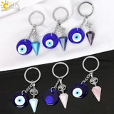CSJA Evil Eye Natural Crystal Stone Keychain Amethysts Quartz G938