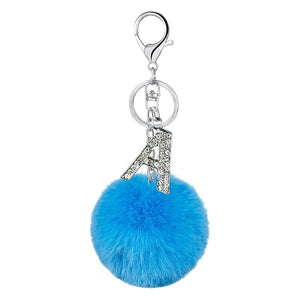 26 colors Alphabet Fur Ball Keychain Rhinestone Key Ring