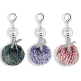 26 colors Alphabet Fur Ball Keychain Rhinestone Key Ring