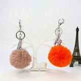 26 colors Alphabet Fur Ball Keychain Rhinestone Key Ring