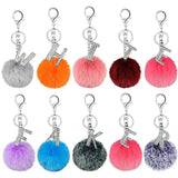 26 colors Alphabet Fur Ball Keychain Rhinestone Key Ring