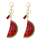 Flannel Fruit Series Watermelon Keychain Rhinestone Tassel Bag Car Accessory