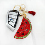 Flannel Fruit Series Watermelon Keychain Rhinestone Tassel Bag Car Accessory