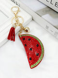 Flannel Fruit Series Watermelon Keychain Rhinestone Tassel Bag Car Accessory