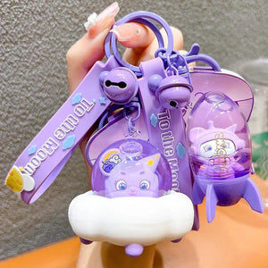Rocket Shape Key Chain Liquid Floating Purple Doll Backpack Pendant Keychain