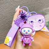 Rocket Shape Key Chain Liquid Floating Purple Doll Backpack Pendant Keychain