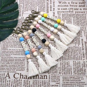 Monogram Wood Beads Key Rings for Women with Tassel & Silicon Letters