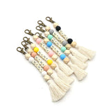 Monogram Wood Beads Key Rings for Women with Tassel & Silicon Letters