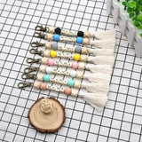 Monogram Wood Beads Key Rings for Women with Tassel & Silicon Letters