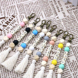 Monogram Wood Beads Key Rings for Women with Tassel & Silicon Letters