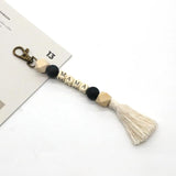 Monogram Wood Beads Key Rings for Women with Tassel & Silicon Letters