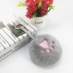 Plush Bear's Paw Keychain Embroidery Key Ring Pompom Bag Pendant