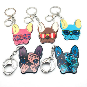 Acrylic French Bulldog Keychain Pug Dog Key Chains Ring Animal Jewelry