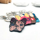 Acrylic French Bulldog Keychain Pug Dog Key Chains Ring Animal Jewelry