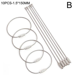10Pcs Stainless Steel Key Ring 100/150/200MM Wire Rope Lock Gadget Keyring