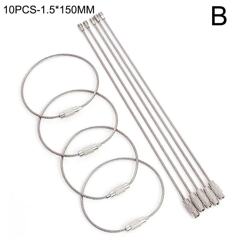 10Pcs Stainless Steel Key Ring 100/150/200MM Wire Rope Lock Gadget Keyring