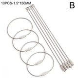 10Pcs Stainless Steel Key Ring 100/150/200MM Wire Rope Lock Gadget Keyring