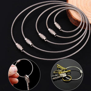10Pcs Stainless Steel Key Ring 100/150/200MM Wire Rope Lock Gadget Keyring