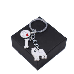 Enamel Love Dog Bone Samoyed Keychains Pet Animal Jewelry