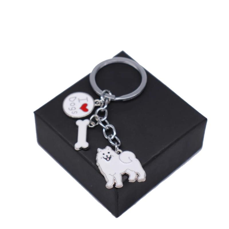 Enamel Love Dog Bone Samoyed Keychains Pet Animal Jewelry