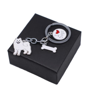 Enamel Love Dog Bone Samoyed Keychains Pet Animal Jewelry