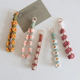 Daisy Flower Macrame Wristlet Keychain Boho Key Fob