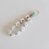Daisy Flower Macrame Wristlet Keychain Boho Key Fob