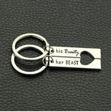 Beauty Beast Keychain Set, Soulmate Couples Gift, Heart Love Key ring