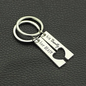 Beauty Beast Keychain Set, Soulmate Couples Gift, Heart Love Key ring