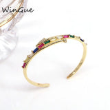 Rainbow CZ Bracelet Women Plated Copper Zircon Bangles Vintage Jewelry