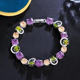 CZ Sparkling Purple Olive Green Charm Bracelet