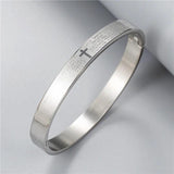 Cross Pattern Bracelet Open Bangle Spanish Scripture Stainless Steel