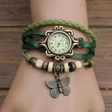 Vintage Butterfly Pendant Leather Watch Women Ladies Dress Wristwatch