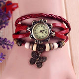 Vintage Butterfly Pendant Leather Watch Women Ladies Dress Wristwatch