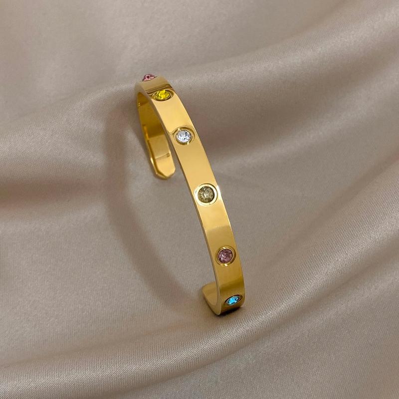 Multicolor Zircon Stainless Steel Bangles Bracelets Silver Wrist Jewelry