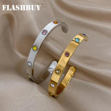 Multicolor Zircon Stainless Steel Bangles Bracelets Silver Wrist Jewelry