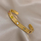 Multicolor Zircon Stainless Steel Bangles Bracelets Silver Wrist Jewelry